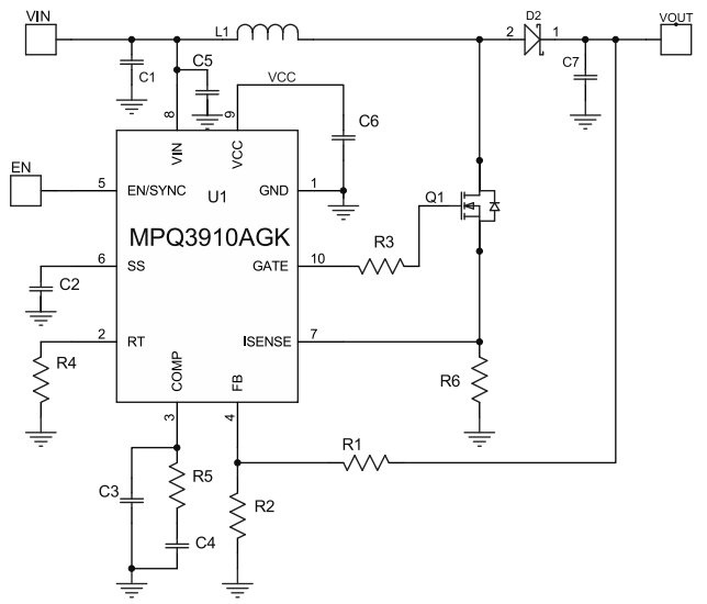Application Circuit Diagram - Monolithic Power Systems (MPS) MPQ3910A PWM Boost Controllers